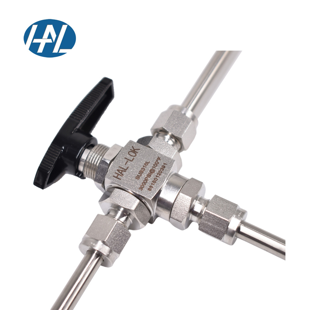 Hot selling pipe insert haoliu SS316L stainless steel 3 / 8 high pressure three-way ferrule ball valve