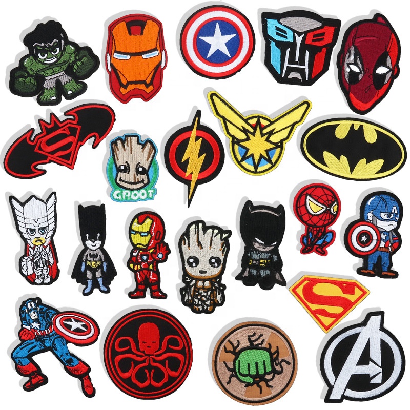 Оптовая продажа, мультяшная вышивка Marvel, нашивка, логотип одежды на заказ, этикетки 3D Marvel, термоплетеная войлочная нашивка для одежды