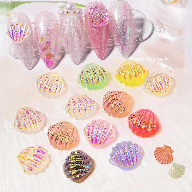 Summer Ocean Aurora Mermaid Color Shell Nail Decoration 20pcs/bag Resin Art Nail 3d Charms DIY Accessory