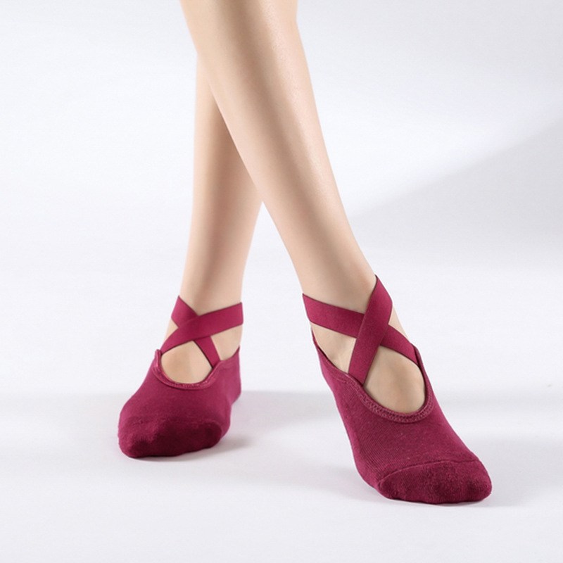 Hoops open instep yoga socks winter towel socks ground non slip rubber socks