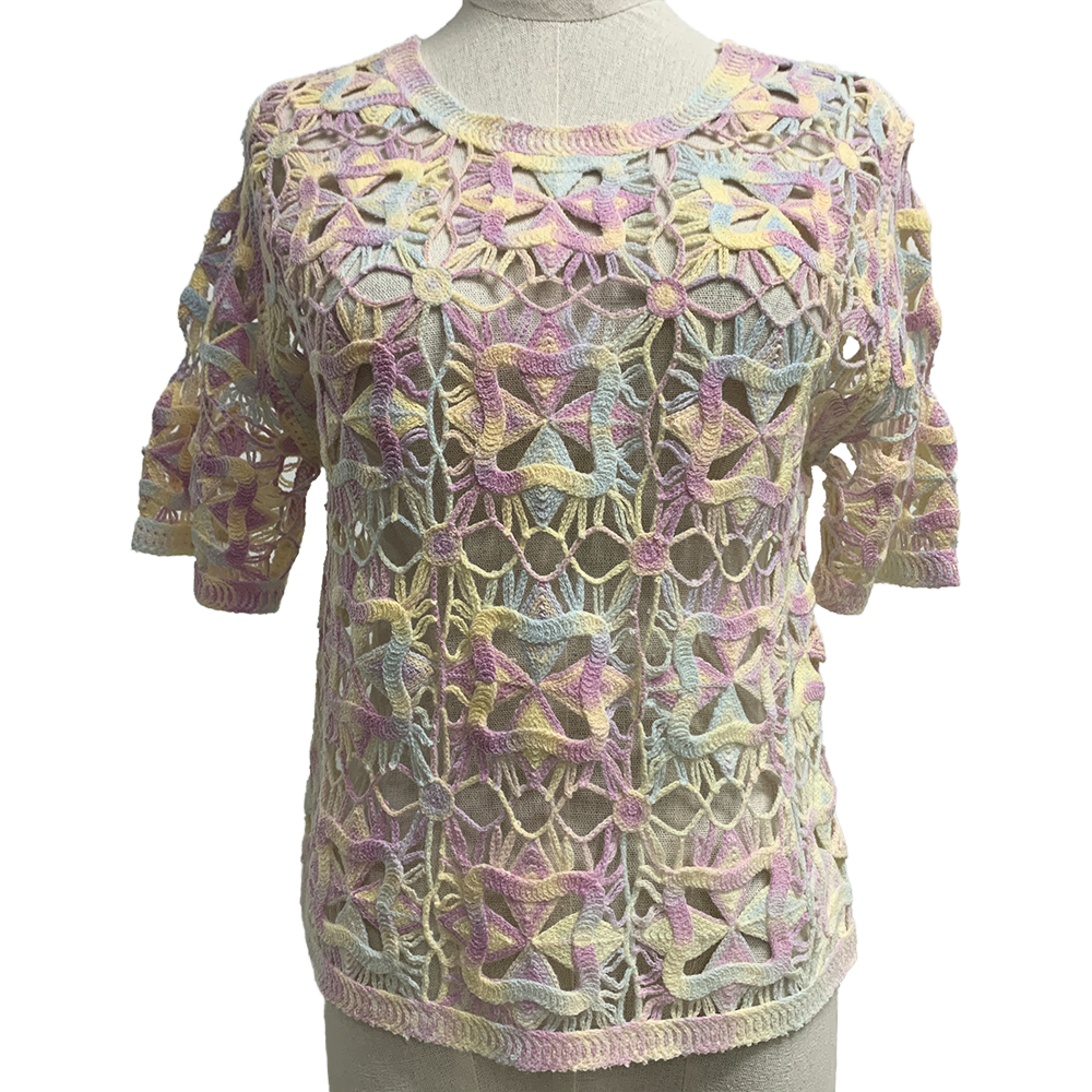 High Quality 100% Acrylic Hand-Woven T-Shirt Light Magic Water-Soluble Lace Knitted Cotton Fabric Photochromic Yarn Nylon