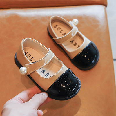 Children beautiful leather shoes spring autumn new style girl pearl round head single shoes little girl princess shoes
