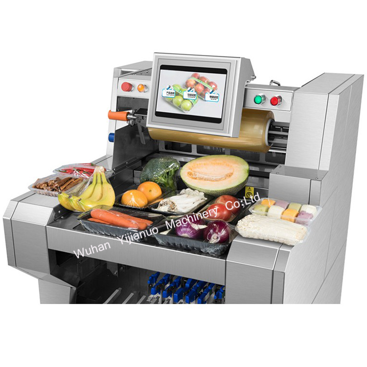 Automatic plastic film packaging machine for keep vegetable ,fruit ,food with tray or without