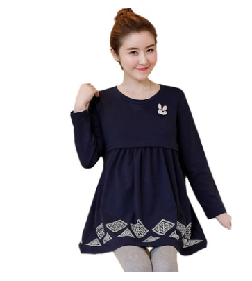 Pure Color Breastfeeding T shirt Dress Mid-Calf Short Sleeve Cotton Big Size Maternity Dresses Pregnant Women Clothes Top