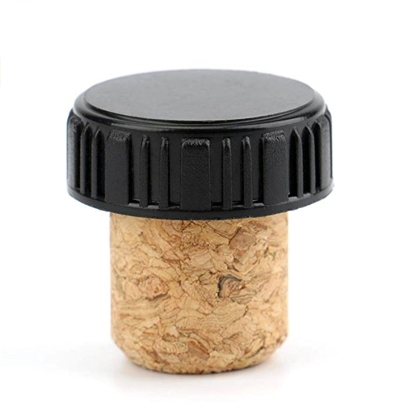 Avertan custom natural T-образная дегустация, агломерированная пробка для бутылок вина с черной пластиковой крышкой