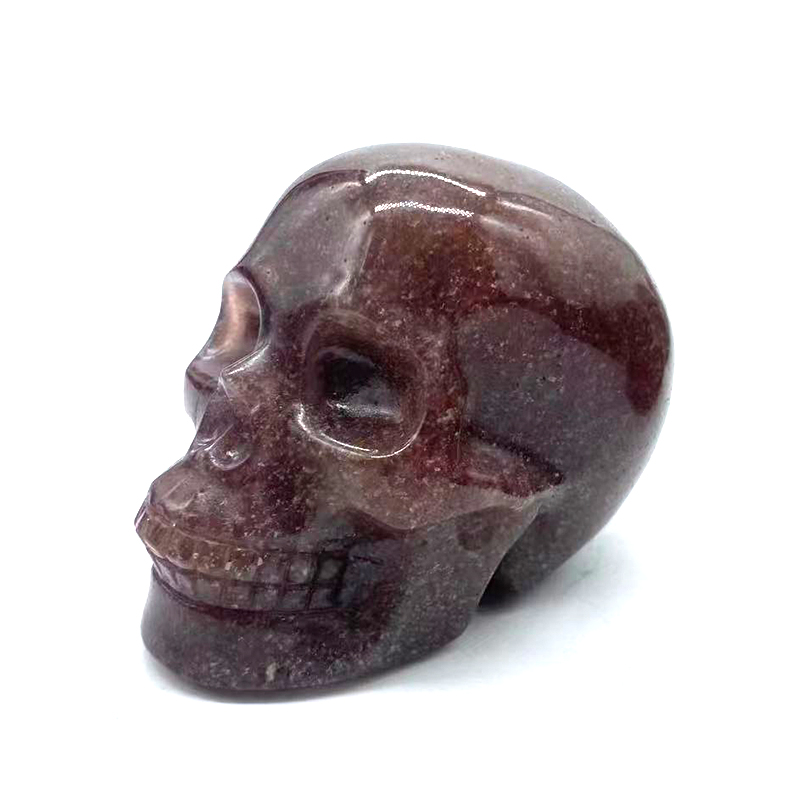 Wholesale High Quality Red Strawberry Crystal Skulls Folk Crafts Natural Strawberry Quartz Carvings Healing Skulls For Decor