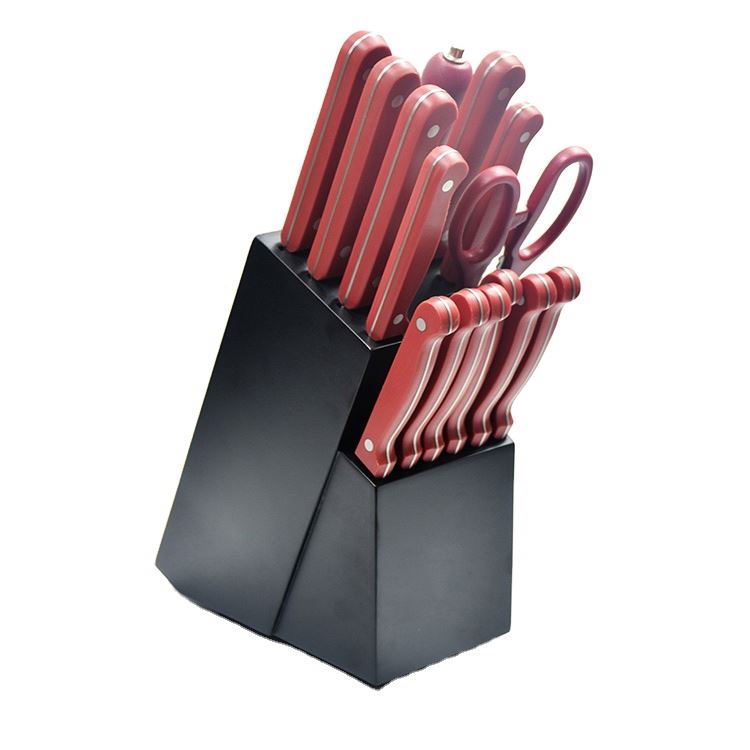 15pcs Stainless Steel Pom Handle Kitchen Knife Set With Wooden Knife Block Set