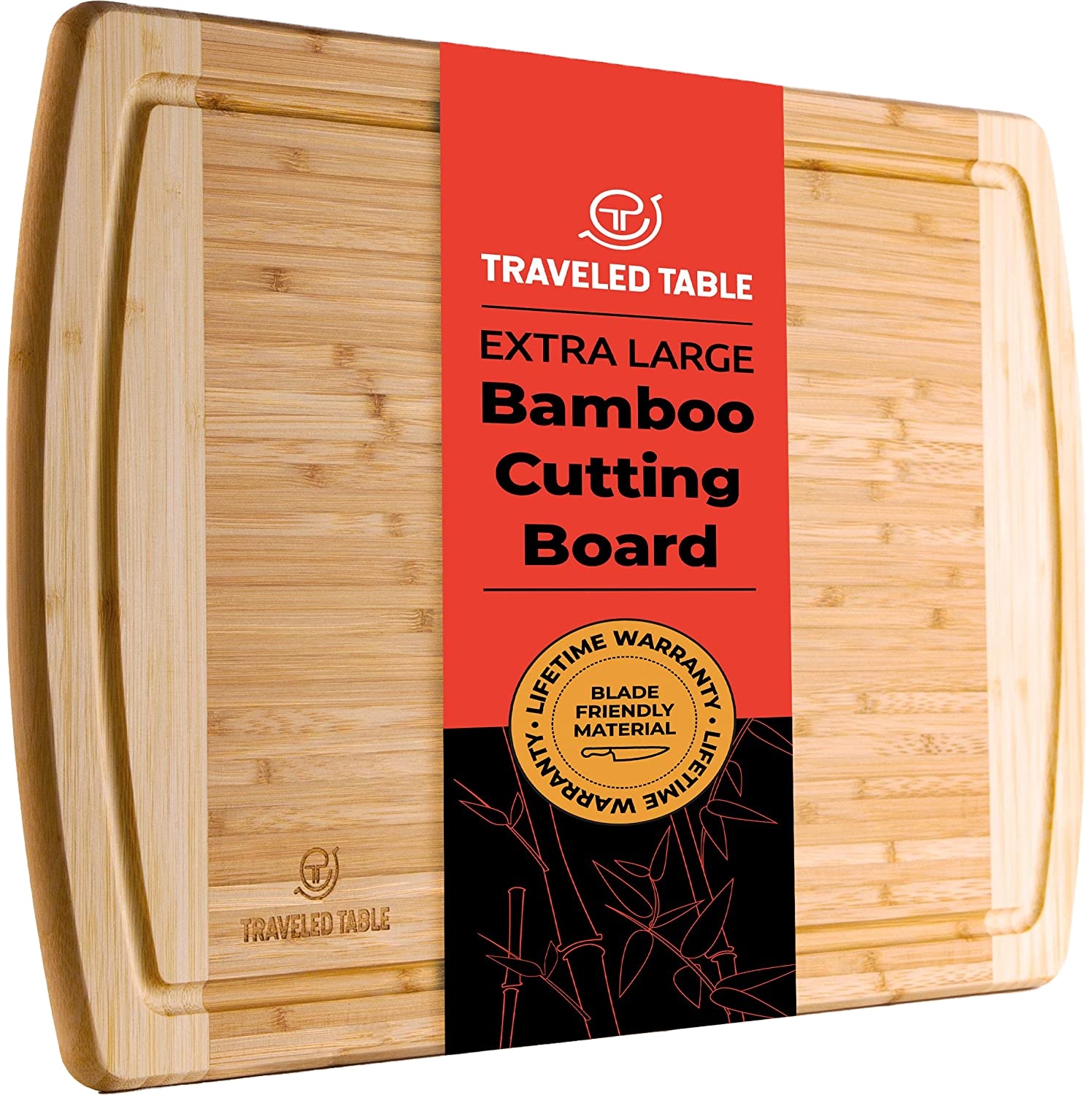 Extra large two tone bamboo cutting board with juice groove set of 3