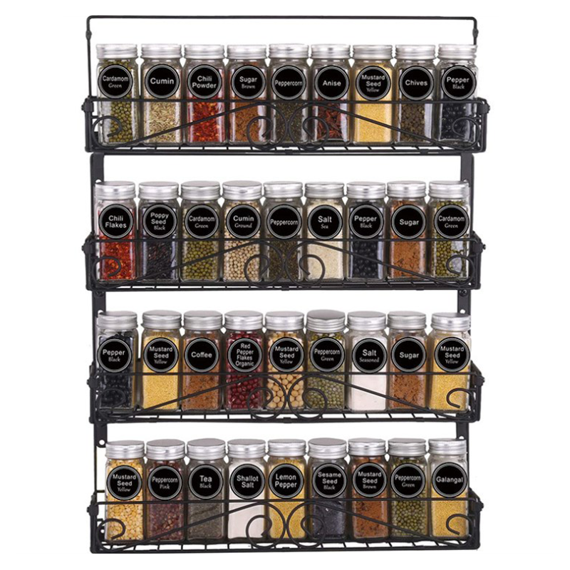 kitchen accessories commercial hanging wall mount 4 tiers metal wire adjustable spice rack for storage holder