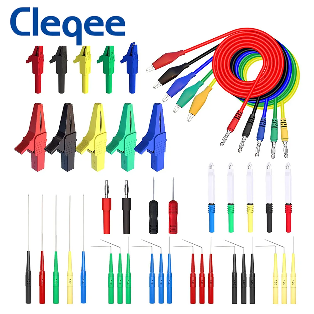 Cleqee Back Probe Kit 44PCS Banana Plug to Copper Alligator Clips Test Leads Kit with Alligator Clips Wire Piercing Probes Set