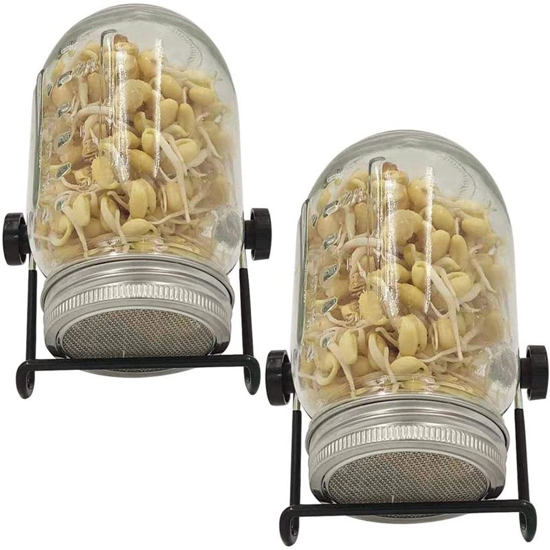 New Kitchen 2022 Sprouting Seeds Jar Kit 32oz Complete Mason Jar Sprouting Growing Kit with Sprouter Lids, Stand & Tray