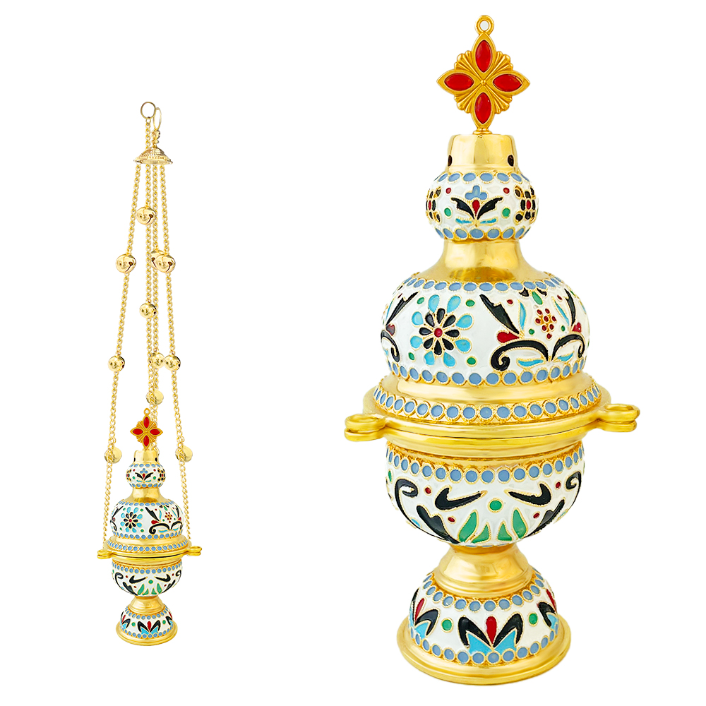 HT 2024 New Design Church Product Gold Plated Orthodox Catholic Incense Burner Long Chain With Bell Church Home Decorative