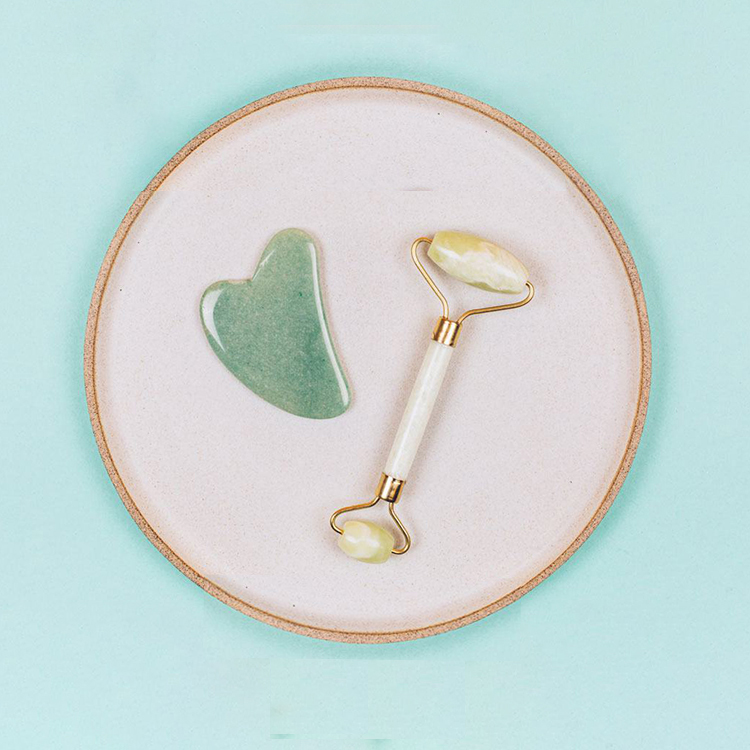 Metal Handle Skin Care Manual Jade Body Roller   Rose Pink Gua Sha Jade Roller For Face