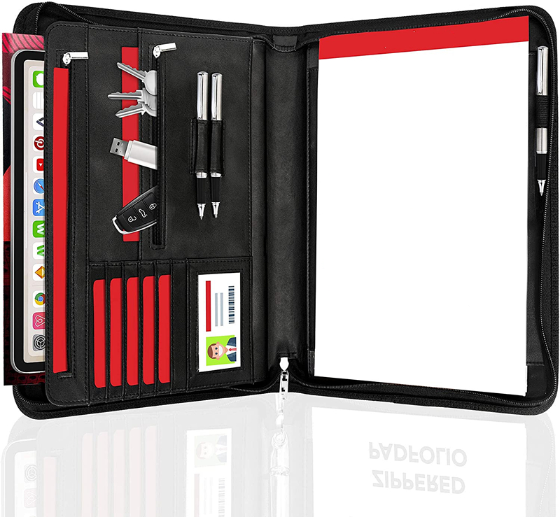 Leather Binder Resume Document Organizer Including Legal Size With Zipper 10.1 Inch tablet Business Folder