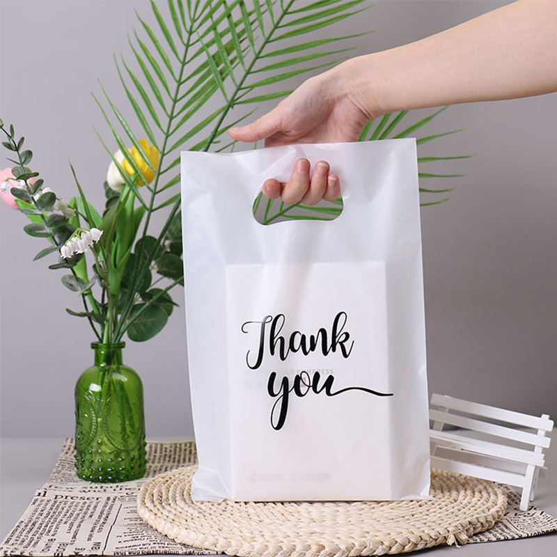 Design Eco-Friendly Die Cut Bag Supermarket Carry Gift Shopping Handle Recyclable Plastic With Logo