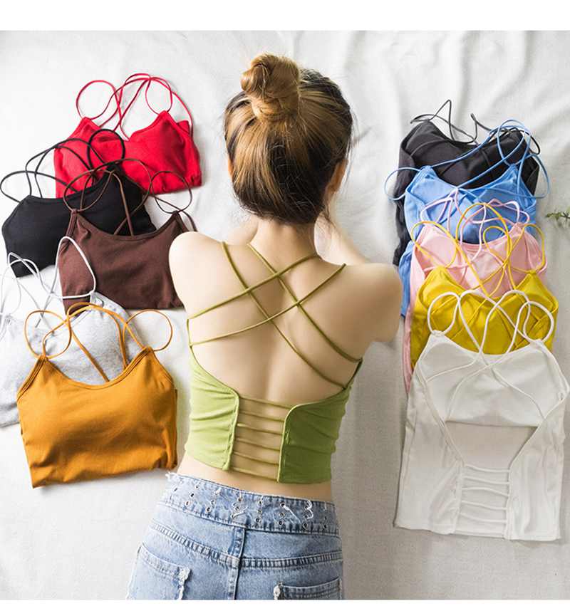 Women's Sexy Cross-criss Spaghetti Straps Hollow Out Beauty Back Camisoles Ladies Wrap Chest Tube Tank Top