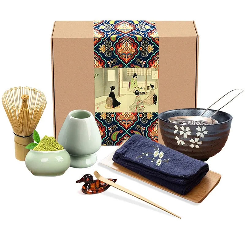 Estick Japanese Handmade Bamboo Matcha Whisk Gift Set Tea Spoon Chashaku Stand Holder Tea Kit Matcha Bowl Set for Ceremony