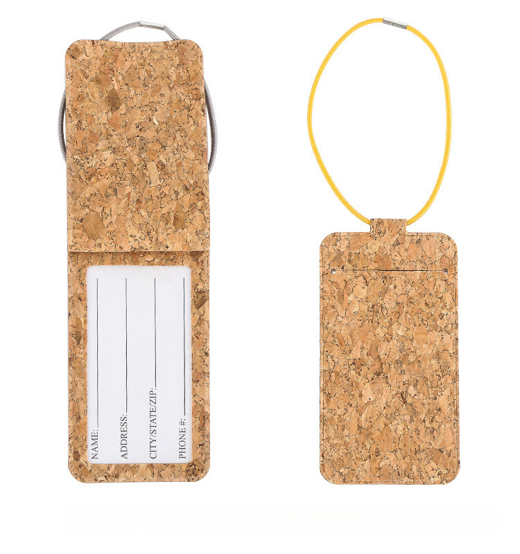 Custom Cork PU Leather Luggage with square Travel Check-in and Boarding Leather hang Tag