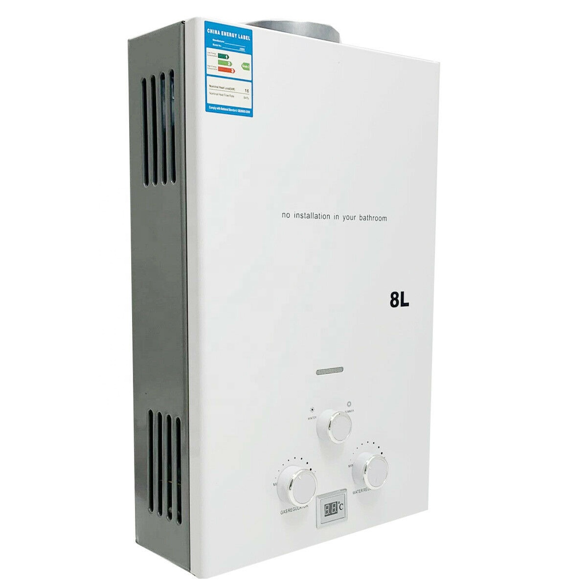 8L Natural Gas Tankless Indoor Kitchen Insant Hot Water Heater with Shower kit