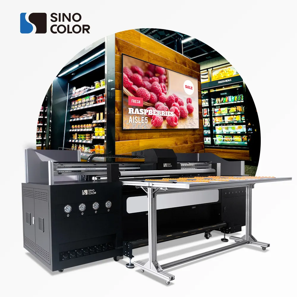 SinoColor 1.8m 3.2m i3200 Heads 2400dpi Digital Acrylic PVC Board Roll to Roll and Flatbed Hybrid UV Printer Printing Machine