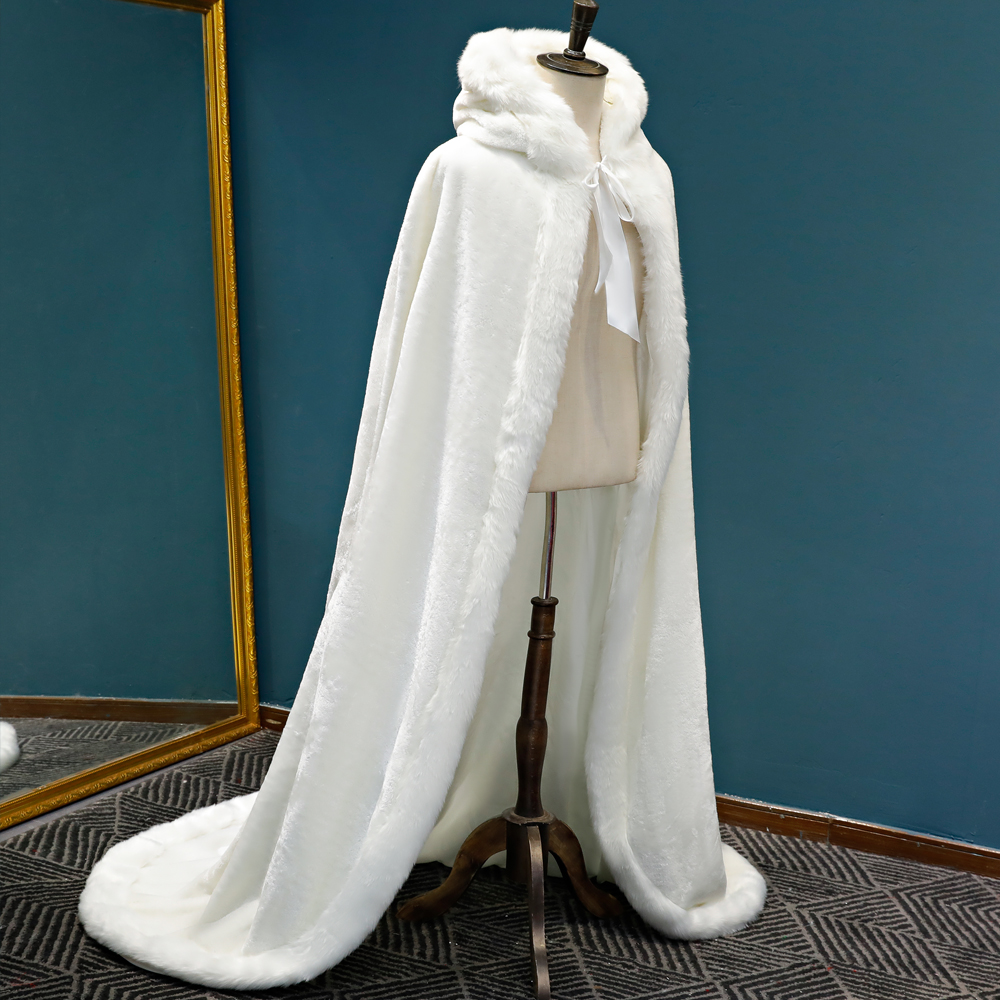 Winter куртка для девочек длинное теплое Свадебные накидки белый плащ пол Length невесты шаль накидка с искусственным мехом пальто для взрослых для новобрачных обернуть