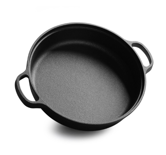 30CM Thickened flat cast iron pan Domestic pancake pan Cast iron pot with two ears Metal Plate Pot Stove Baking Pan