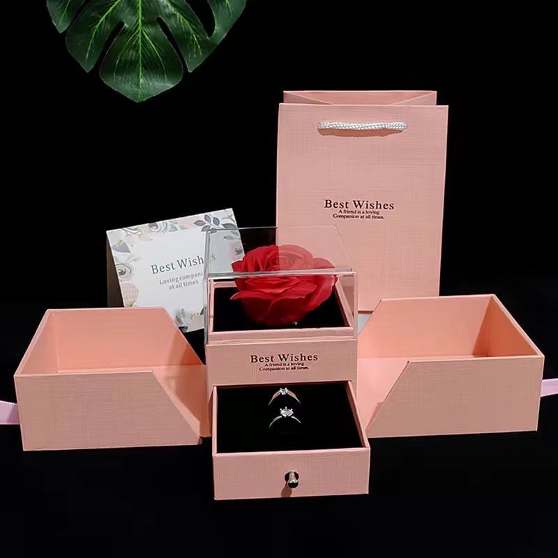 Customized Jewelry Gift Box with Clear Cover and Simulated Flowers gift box universal packaging box for loved one