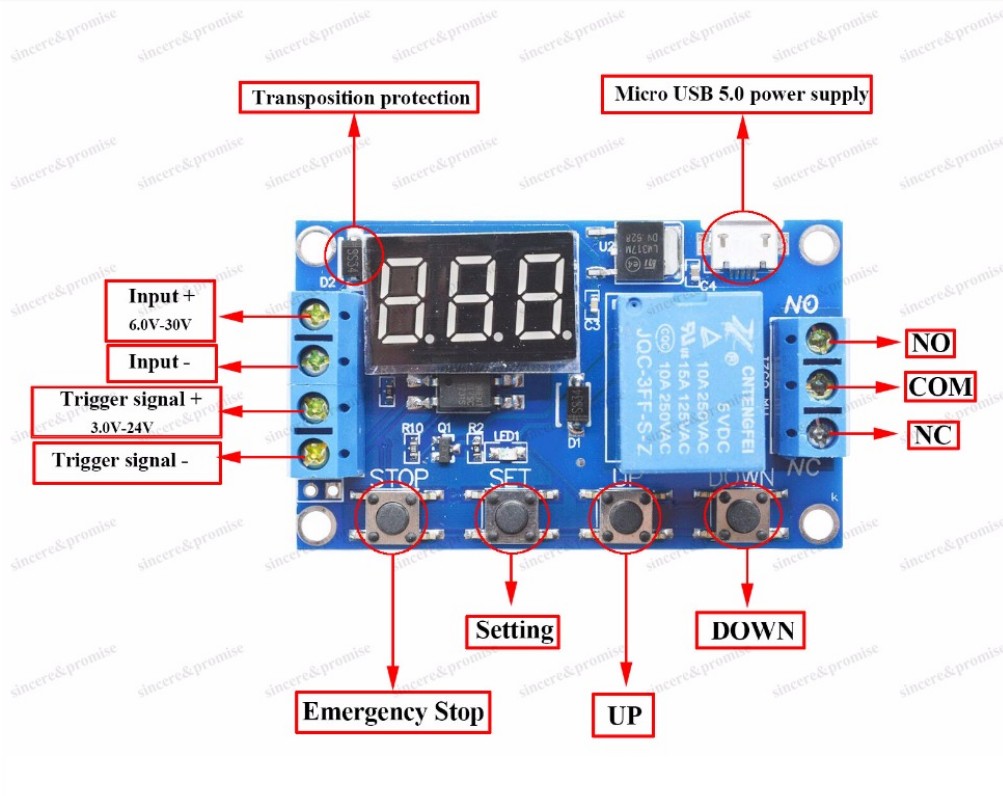 DC 5V 12V 24V LED свет цифровой время задержки 1 способ реле триггера cycledc 5 В, 12 В, 24 В постоянного тока, светодиодный свет цифровой время задержки 1 способ реле