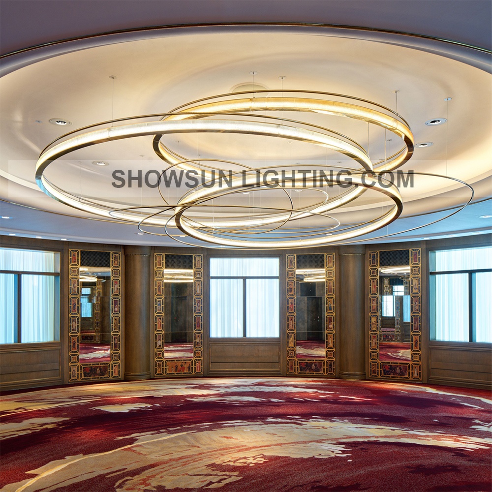 Luxury Hotel Decorative Modern Golden Rings Crystal Glass Chandelier For Villa