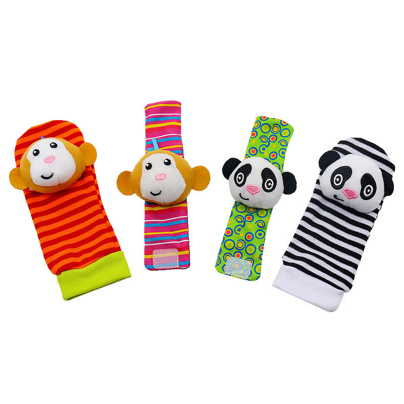 Baby infant panda monkey socks rattles toy wrist rattles and foot finder 0-24 month