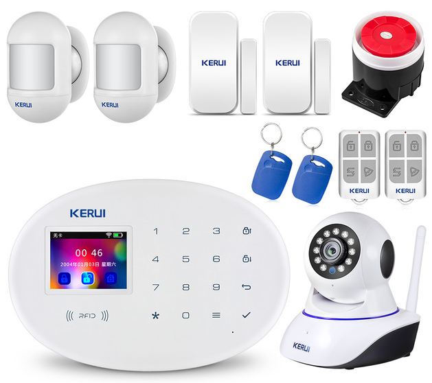 KERUI WIFI GSM домашняя охранная сигнализация с 2,4 дюймовым TFT сенсорной панелью управление приложением Беспроводная умная домашняя охранная сигнализация IP камера