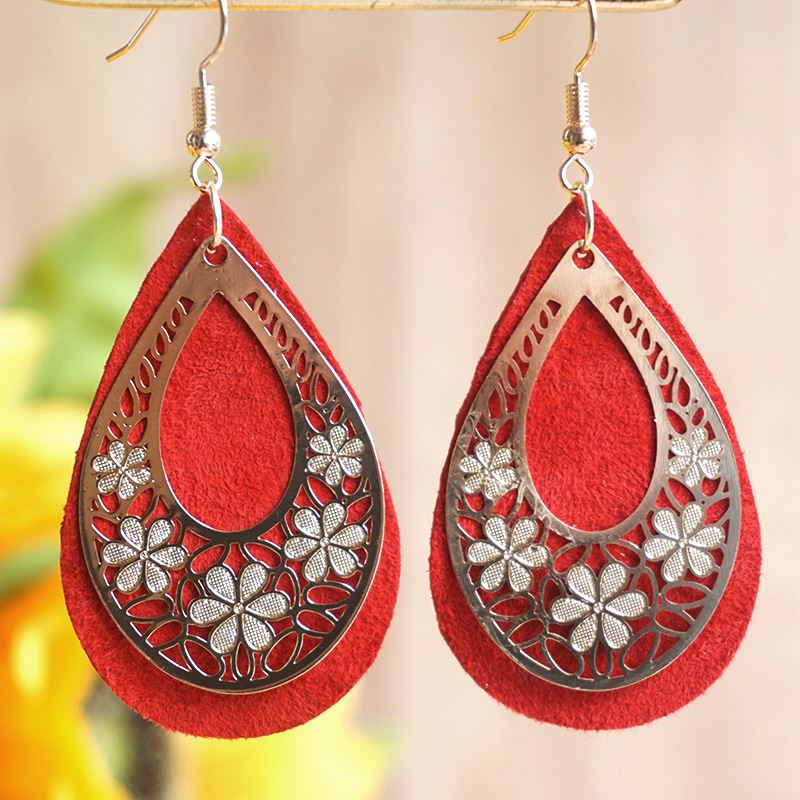American Independence Day Hoop Earrings Festival Atmosphere Parade Jewelry Red White Blue Flag Color Metal Leather Hoop Earrings