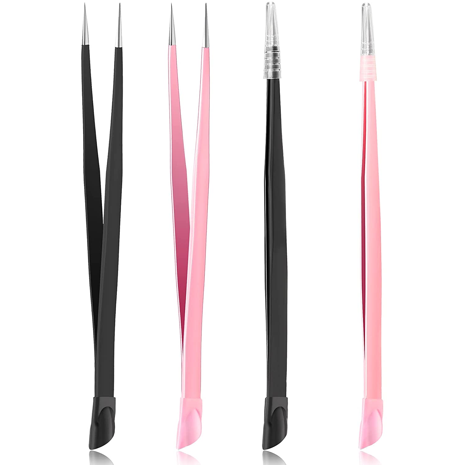Straight Nail Tweezers Probe Tips Metal Tweezers with Silicone Pressing Head for Nail