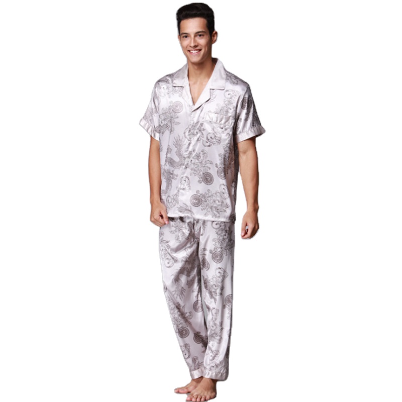 New design summer men polyester short sleeve pajama dragon animal print pajama for men
