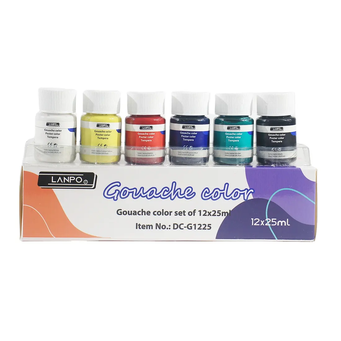 LANPO brand back to school B2S Gouache color paint set of 6x25ml in paper box