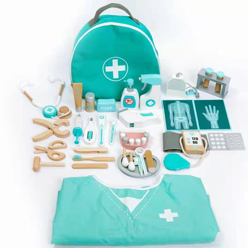 2021 New arrive 33 pcs Dentist Toolbox Doctor toy set wooden