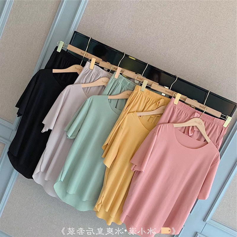 Hot new 2021 home service solid color casual T-shirt shorts embroidery comfortable pajamas suit Girls' Sleepwear