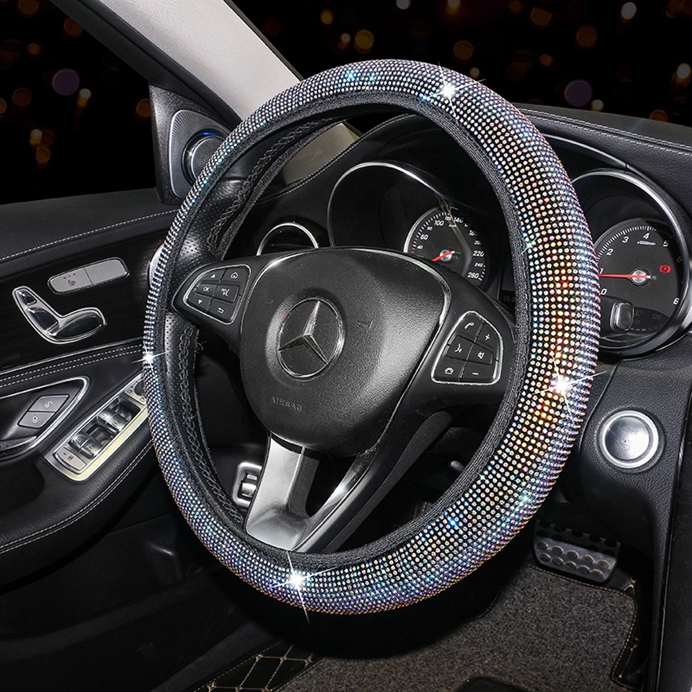 Crystal Diamond Sparkling Wheel Protector Universal Fit 15 Inch Without rubber Elastic Bling Bling Steering Wheel Cover for Girl