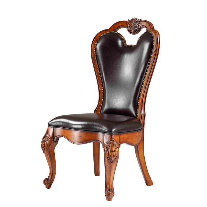 American Style Luxury Antique High Quality Carved Banquet Hotel Chair Wood Black Leather Dining Room Chairs