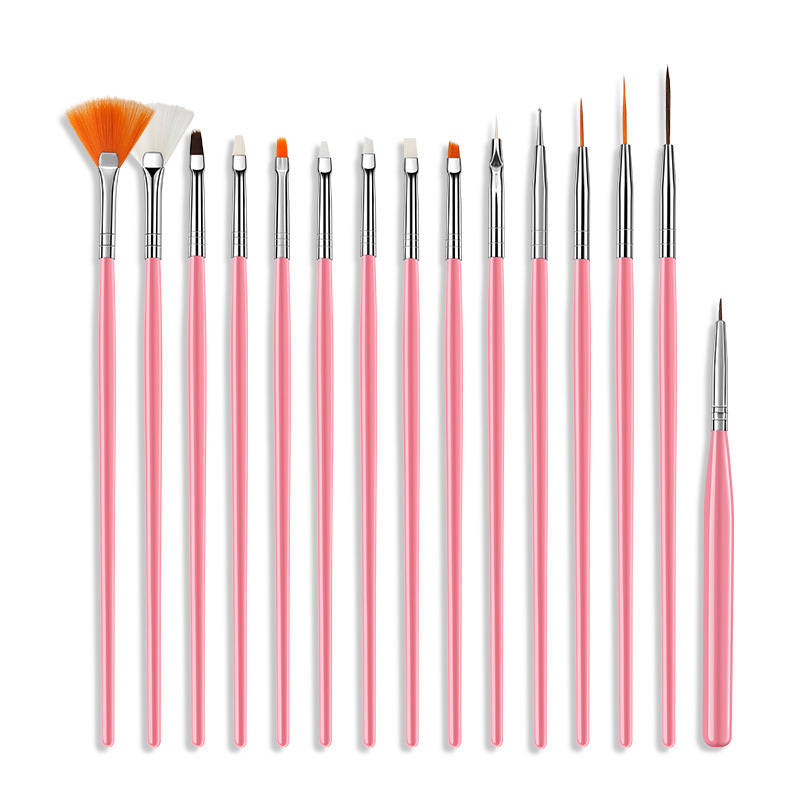 Nail Brush Set Nail Pink 15PCS Acrylic Gel Painting Brush Art Salon Brush Tools