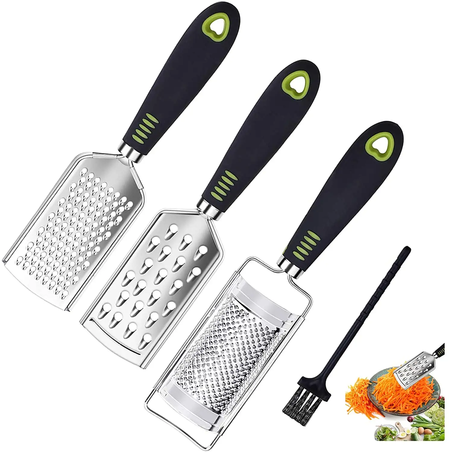 3PCS Multipurpose Handheld Parmesan Cheese Grater Vegetable Lemon Zester With Cleaning Brush Set Kitchen Tools