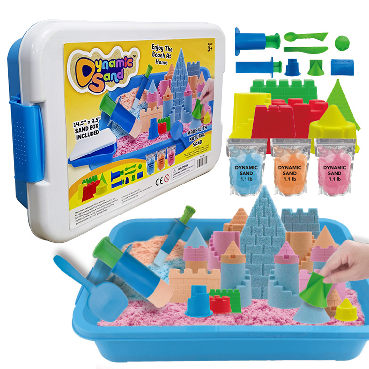 natural Sand with 3 Colors Play Sand Kit for Kids Sand Molds Tools Toys Set for 3 Years and up Boys Girls