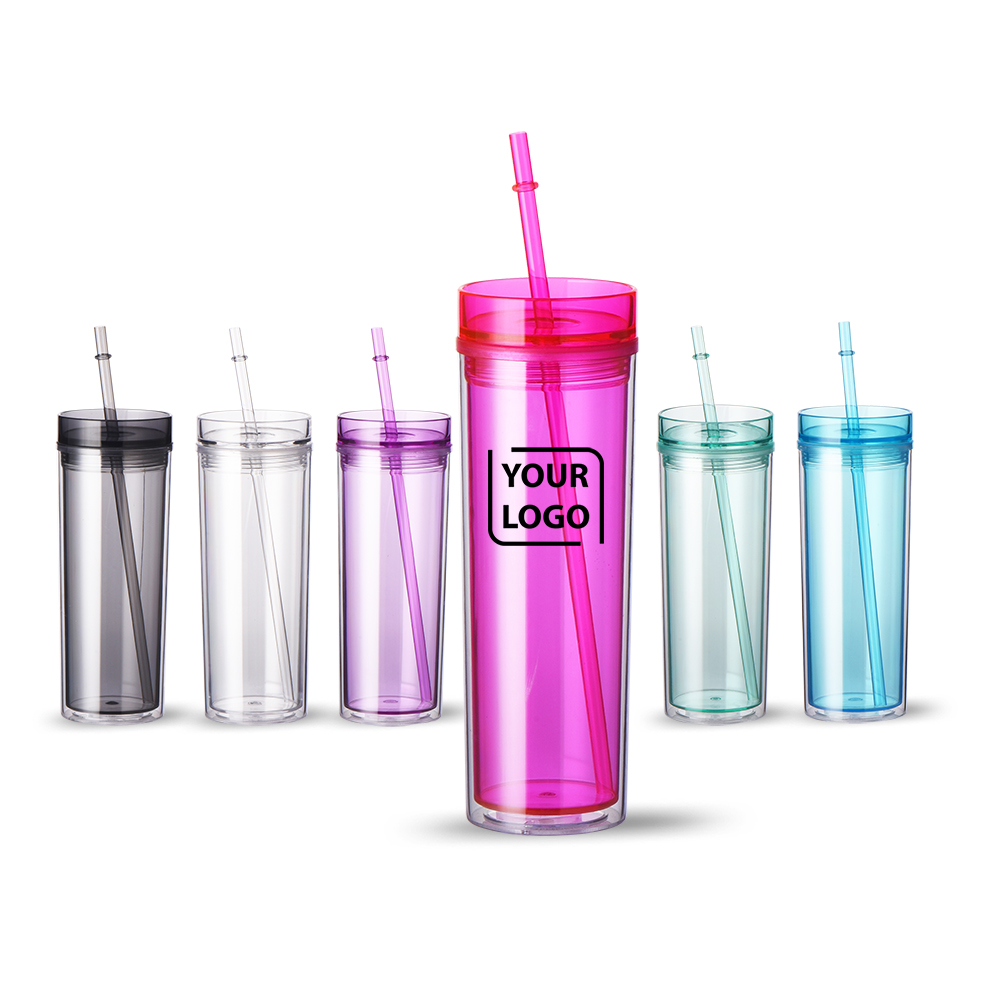 Double Wall Plastic Frosted Travel Tumbler with Lid and Straw
