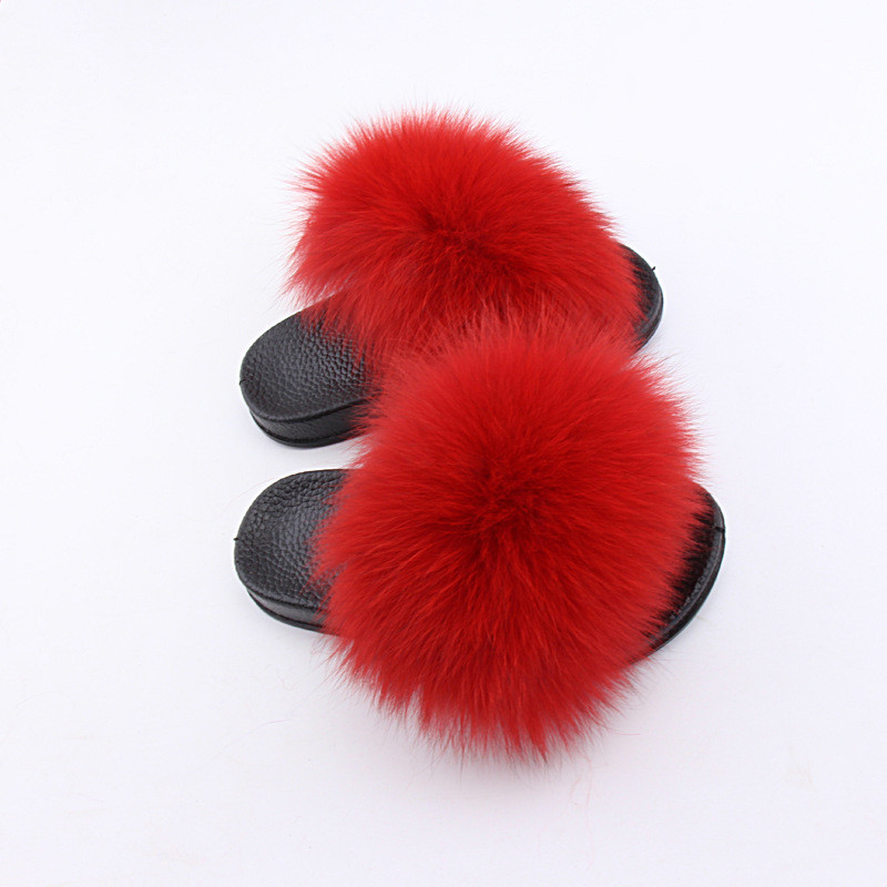 Fox Fur Sandal Home Fluffy Plush Flat Flip Flop Toddler Casual Beach Slides