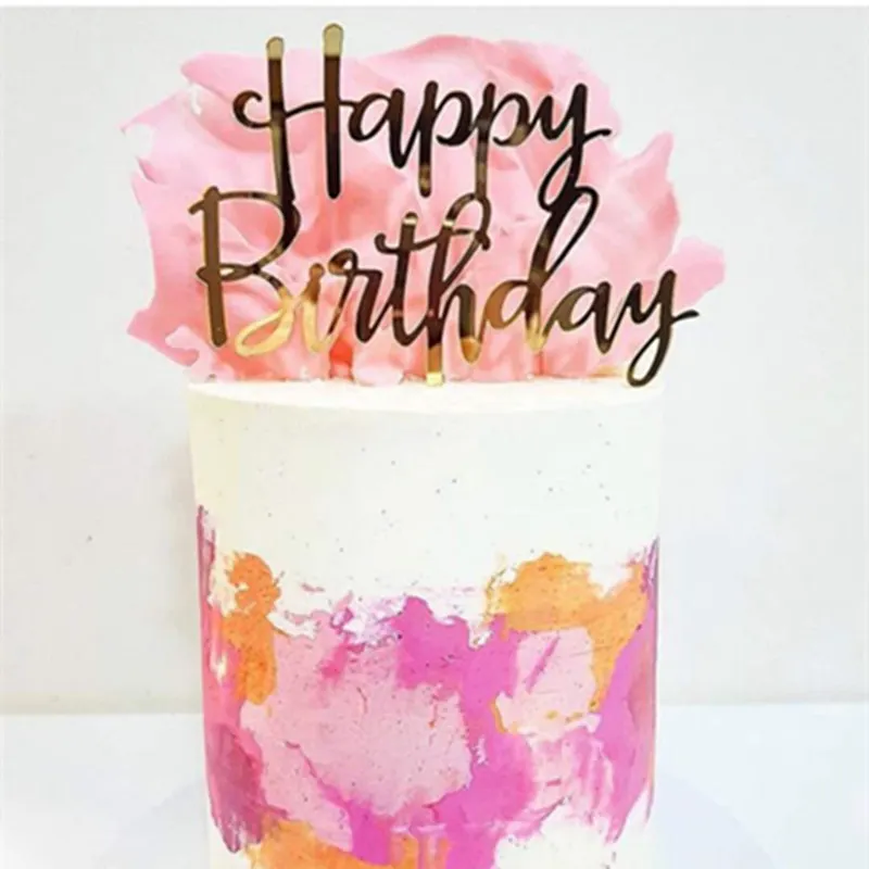 Simple Letter Acrylic Happy Birthday Cake Topper Rose Gold Kids Favors For Party Supplies Baby Boy or Girl Wedding Cake Decor