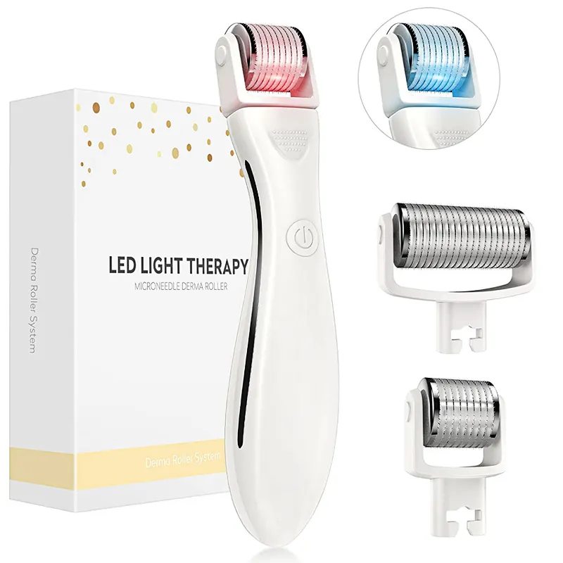New Skin Needling Tanium 540 needles Electric LED Therapy Light Microneedling Derma Roller With Three Replaceable heads