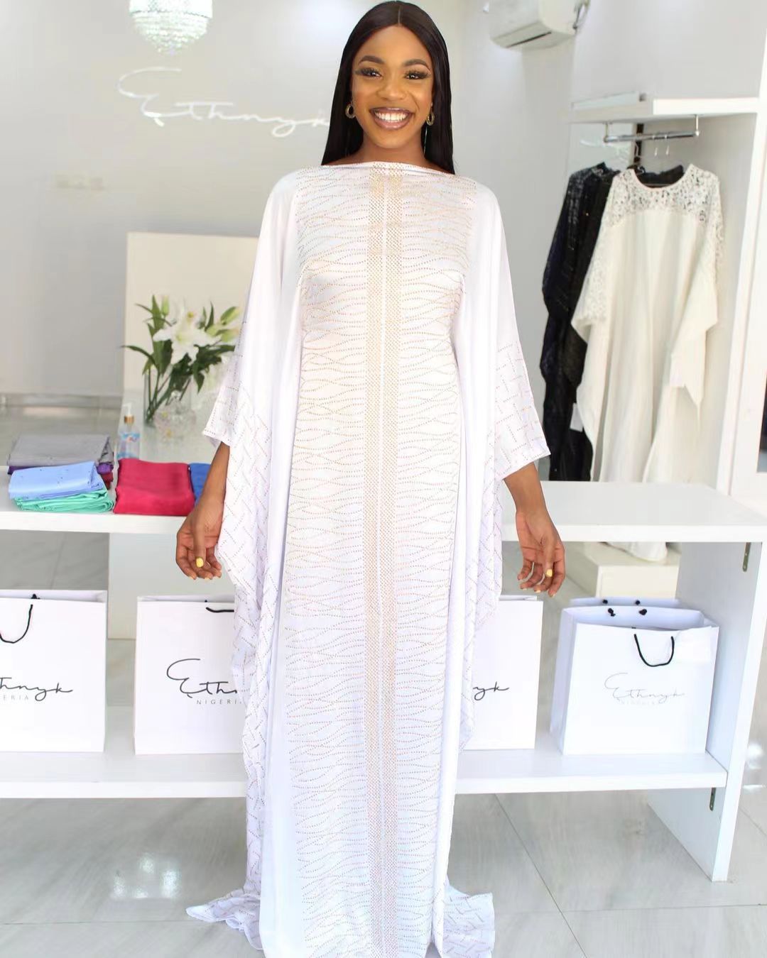 Africa new Muslim solid color silk hot drilling casual robe with hijab bat sleeved ramadan abaya kaftan elegant Islamic clothing