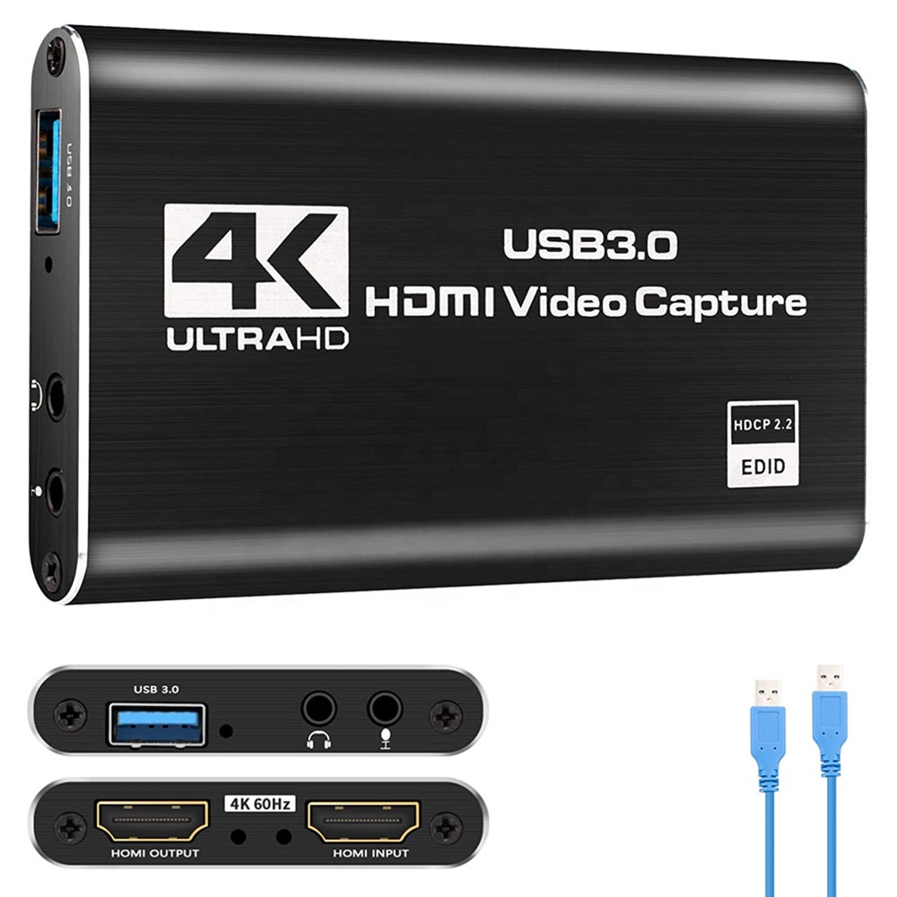 Карта захвата аудио-и видеосъемки 4K HDMI USB 3,0 для игр и прямых трансляций, Поддержка видеокамер PS4 Xbox и многого другого
