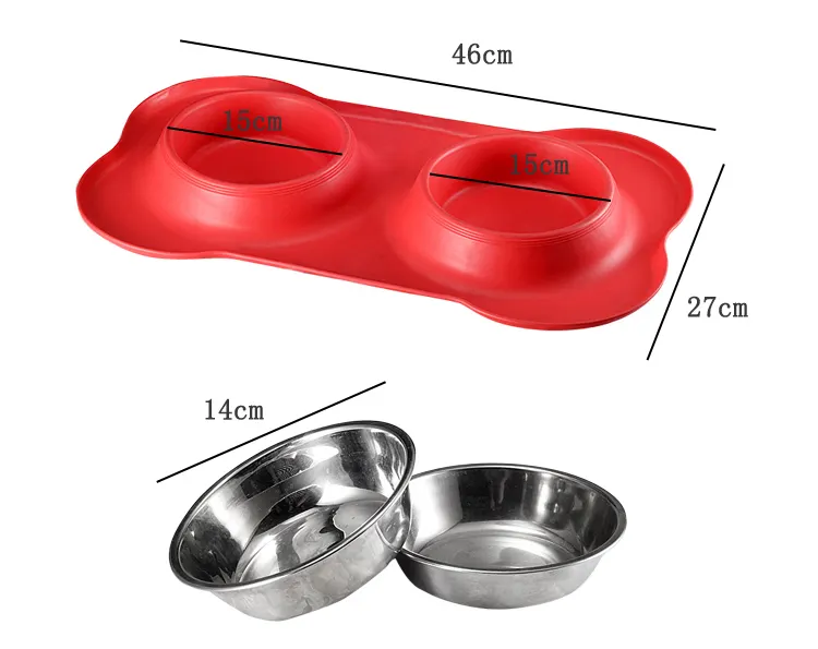 Pet Deluxe Dog Bowls Stainless Steel Cat Bowl With Non Spill Skid Resistant Silicone Mat Double Bowls Feeder Waterer