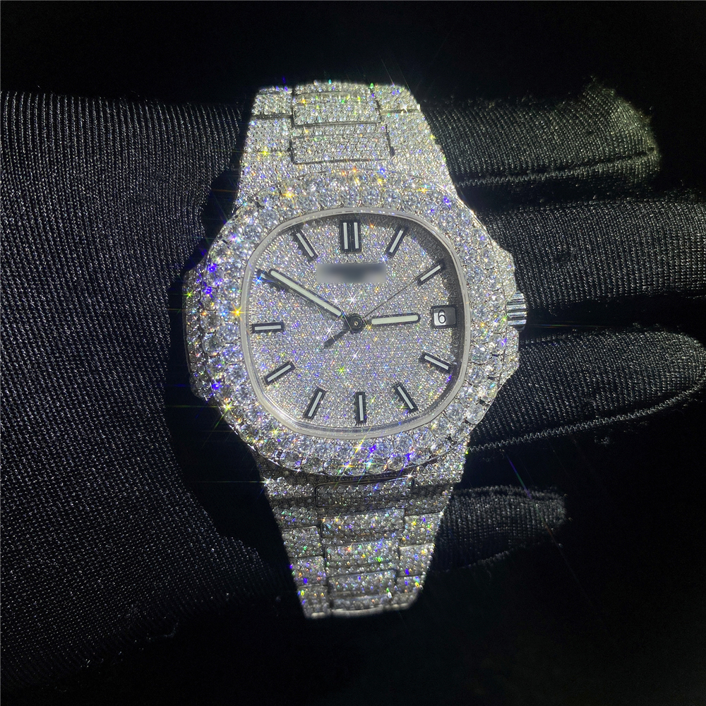 Заказные мужские и женские часы с бриллиантами Iced Out Роскошные модные блестящие часы с циферблатом и ободком VVS Moissanite